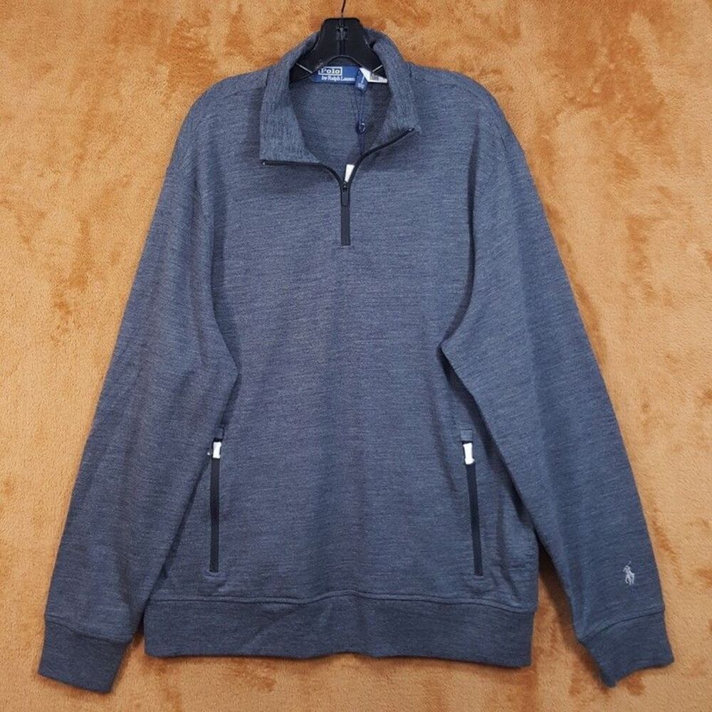 POLO RALPH LAUREN Sweater Mens XL Quarter Zip Pullover 100% Wool Zip Pockets